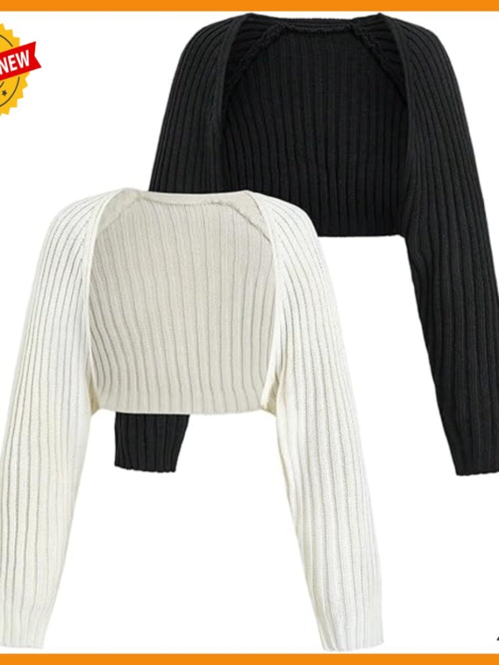 Long Sleeve Open Front Shrug Cardigan Crop Top 2-Pack Soft Knit